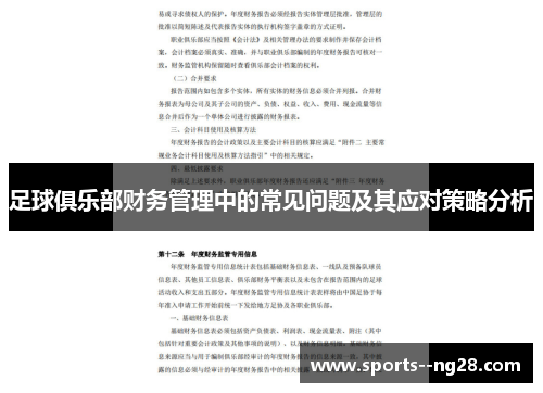 足球俱乐部财务管理中的常见问题及其应对策略分析 足球俱乐部财务管理中的常见问题及其应对策略分析
